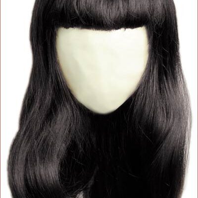 A black wig with long hair and bangs.